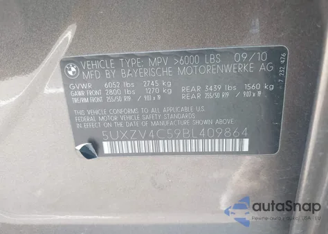 2011 BMW X5 xDrive35I/xDrive35I Premium/xDrive35I Sport Activity z USA, uszkodzony, nr VIN 5UXZV4C59BL409864